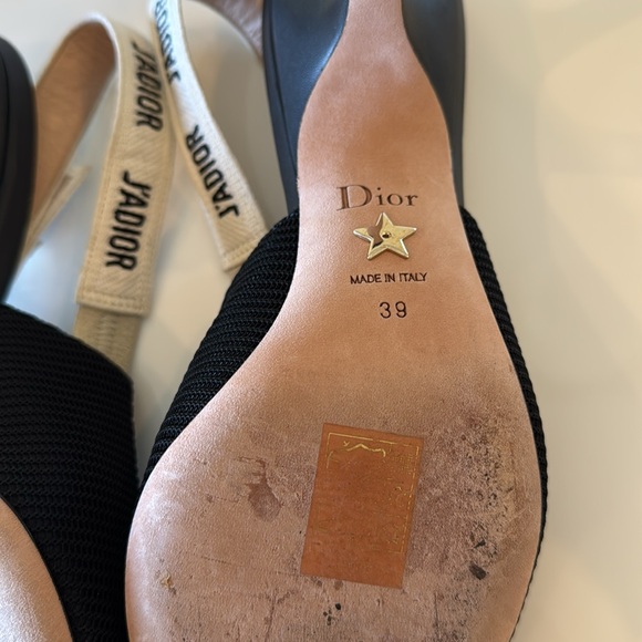 Dior J'Adior Black Classic Logo Pointed Toe Logo Bow Slingback Heels EU 39 US 9 - Picture 8 of 10